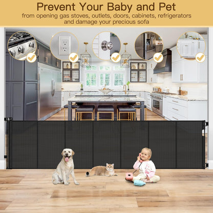 Reinforced 80 Inch Retractable Baby Gate Extra Wide Baby Gate for Wide Openings, Indoor/Outdoor Retractable Dog Gate for Doorway, Mesh Dog Gate Indoor Prevent Babies/Pets from Crawling Under, Black