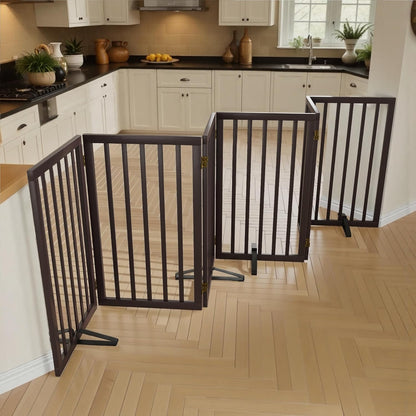 Dog Gate 32" Tall Foldable Dog Gate for Doorways Freestanding Pet Gate for Dogs Indoor (Walnut, 3 Panel)