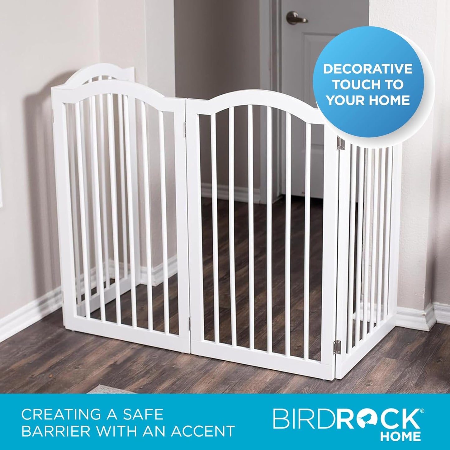 INTERNET'S BEST Arched Top Dog Gate | 4 Panel, 24" H Wooden Pet Barrier for Dogs or Cats | Freestanding Folding Room Divider for Doorways, Hallways, Stairs, and Porch | Portable, Extra Wide | Espresso