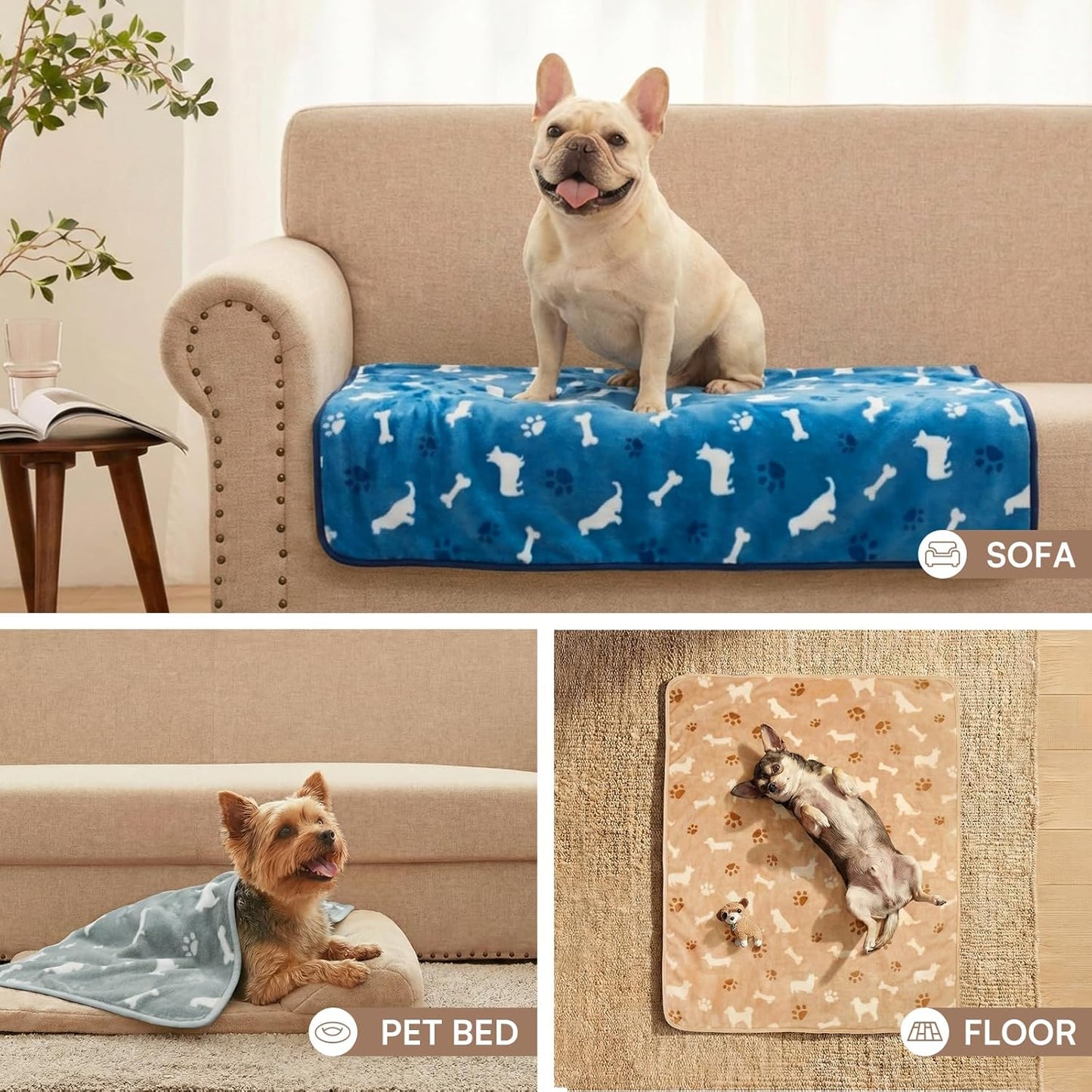 Luciphia 1 Pack 3 Blankets Super Soft Fluffy Premium Fleece Pet Blanket Flannel Throw for Dog Puppy Cat Paw Brown/Pink/White Small(23x16 inch)
