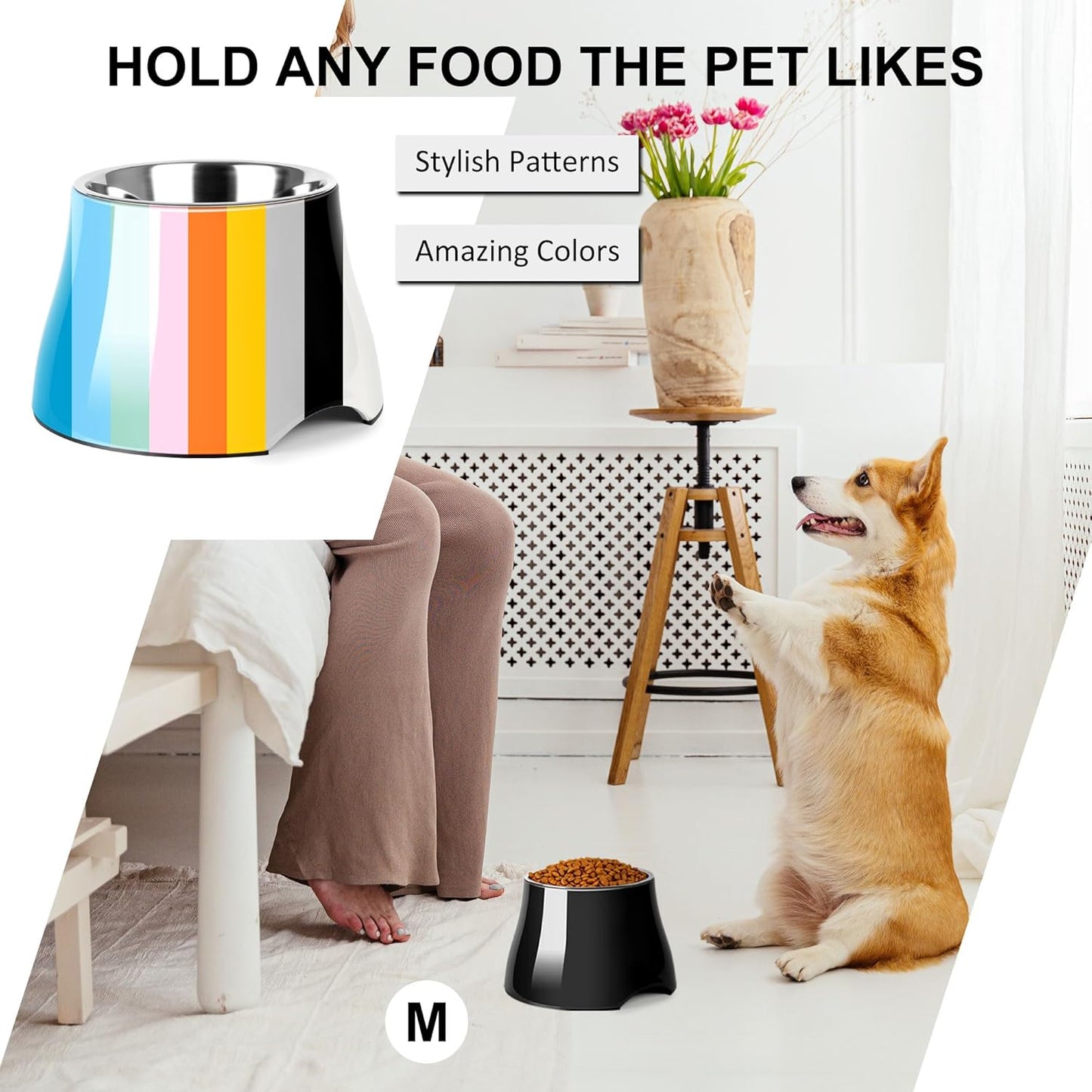 Dog Bowls,Cone Friendly Non Slip Single Dog Bowl with Stainless Steel Inner, Raised Bowls for Small Dogs Spaniel Dogs Long Ear, High Capacity, M/2 Cup Pink