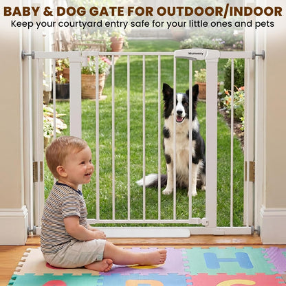 Baby Gate for Stairs, 29.7-40.6" Auto Close Dog Gate Indoor for Doorways, Dual-Lock Design, Adjustable Pet Gate No Drilling with Walk Thru Door for Hallways, Stroller Friendly, Black