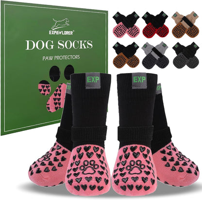 EXPAWLORER Anti Slip Dog Socks to Prevent Licking Paws, Dog Shoes for Hot Pavement Walk, Dog Booties for Hardwood Floors, Dog Boots & Paw Protectors with Grippers for Small Medium Large Senior Dogs M