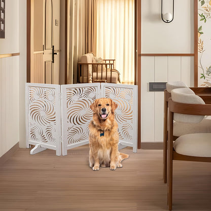 Freestanding Pet Gate for Dogs, Foldable Wooden Dog Gate for House, Indoor Dog Gate for Stair, Doorway, House Design Gates for Dogs Indoor, 72 Inch Wide, (18" x4 Panels 72 inch), Burnt Finish