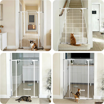 Ostutry 53in Extra Tall Cat Gate for Doorway, 29.5-40.6in Wide Auto Close Pet Gate with Cat Door, Climb Proof Dog Gate No Drilling Pressure Mounted, White