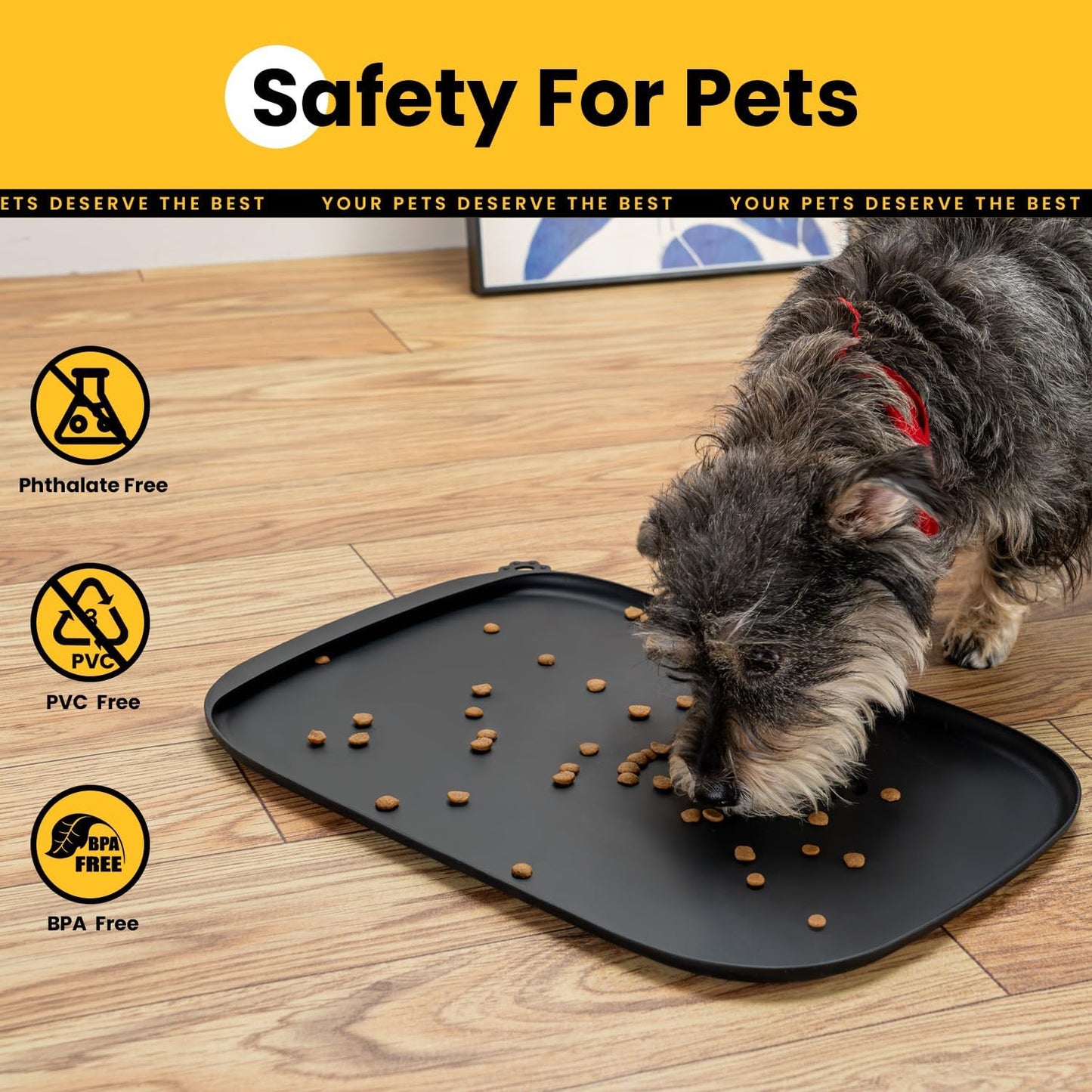 Conlun Dog Food Mat,1/2 Inch Raised Edges Cat Feeding Mat,BPA-Free Silicone Pet Mats for Floor Waterproof,Rubber Placemats for Food and Water Bowls(Natural Tan,18.9"x11.8")