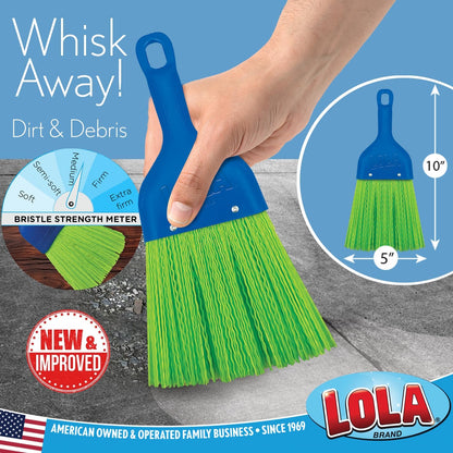 LOLA Whisk Broom, Hand Brush, Durable Bristles, Whisks Away Dirt & Debris, Compact, Hang Hole for Easy Storage, Indoor/Outdoor, 1 Pack