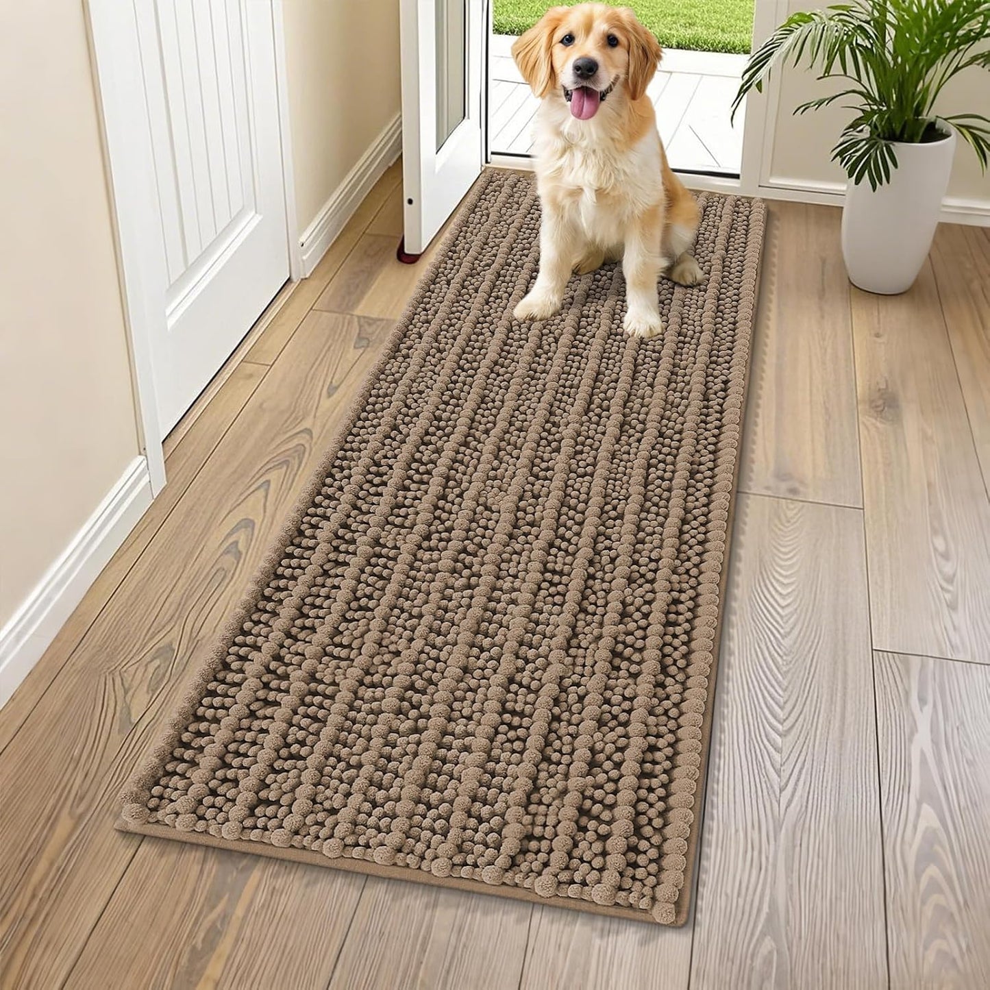 Smiry Dog Door Mat for Muddy Paws 30x20, Extra Soft Absorbent Chenille Doormat, Trap Moisture and Dirt, Non-Slip Machine Washable Front Door Mat for Indoor Entrance Inside Floor, Grey