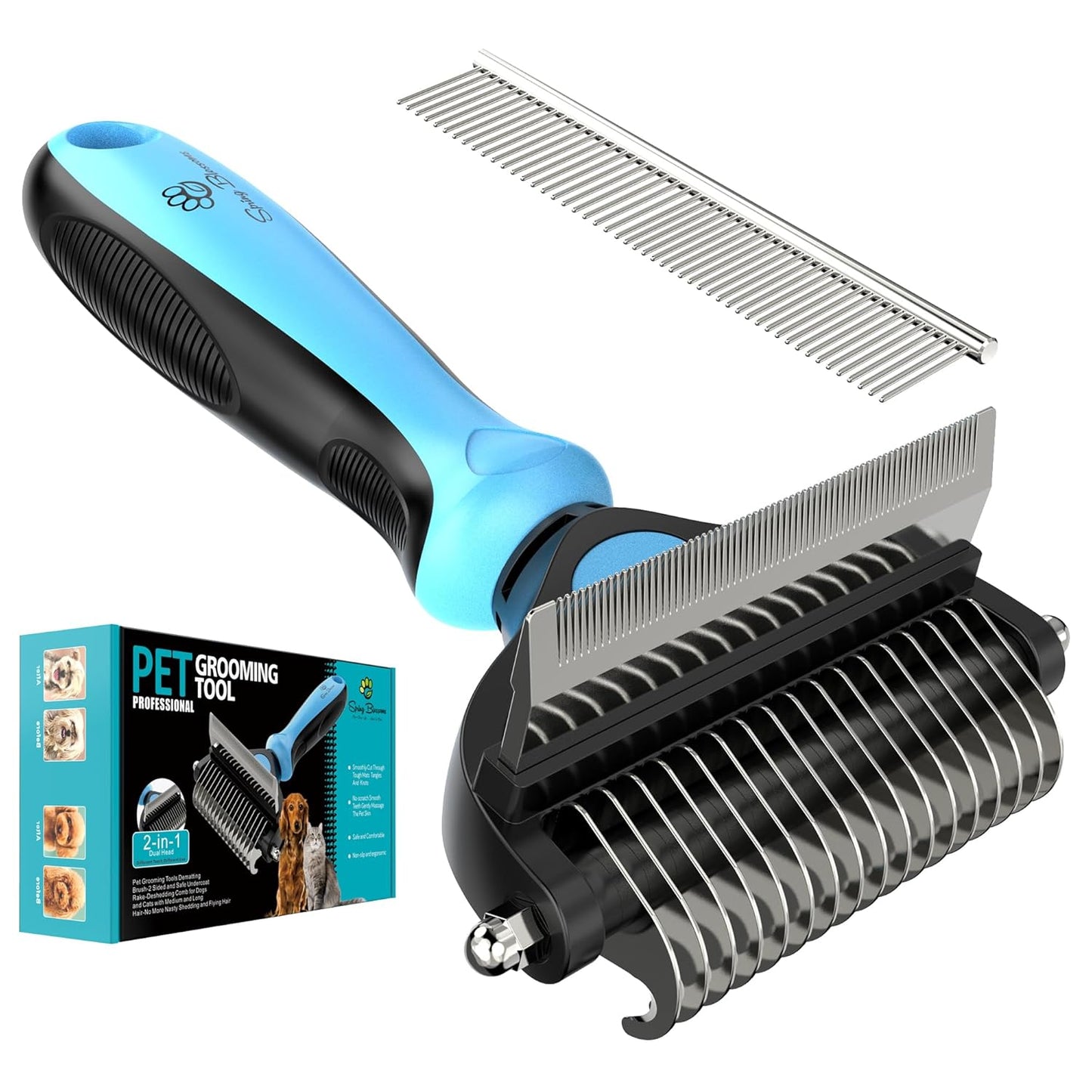 Spring Blossoms-2 in 1 Professional Grooming Rake for Cats & Dogs-Dematting Comb for Easy Mats & Tangles Removing,Pet Brush Safe No More Nasty Shedding and Flying Hair (Orange)