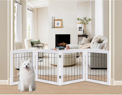 LZRS 2-Panel Freestanding Foldable Wood Dog Gate – Solid Wood & Steel Wire, Chew-Resistant Pet Barrier for Indoor Use, Ideal for Small to Medium Dogs, White