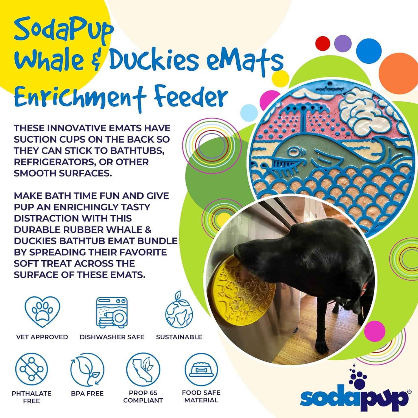 SodaPup Duckies eMat – Durable Lick Mat Feeder with Suction Cups Made in USA from Non-Toxic, Pet-Safe, Food Safe Rubber for Mental Stimulation, Digestive Health, Avoid Overfeeding, Calming, More