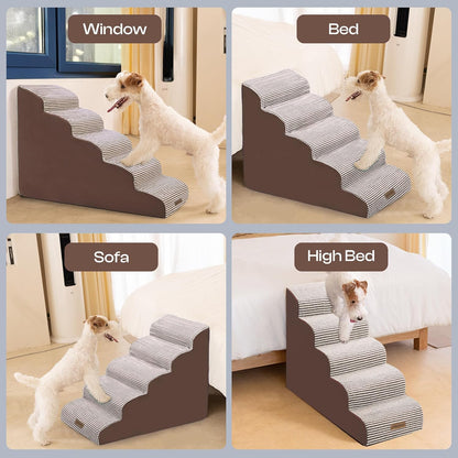 Dog Stairs for High Beds Up to 30", Extra-Tall 5-Step Dog Steps for Bed, 24.5" Tall Foam Pet Stairs for Small & Medium Dogs, Gentle Slope Cat Ramp for Bed with Washable Cover