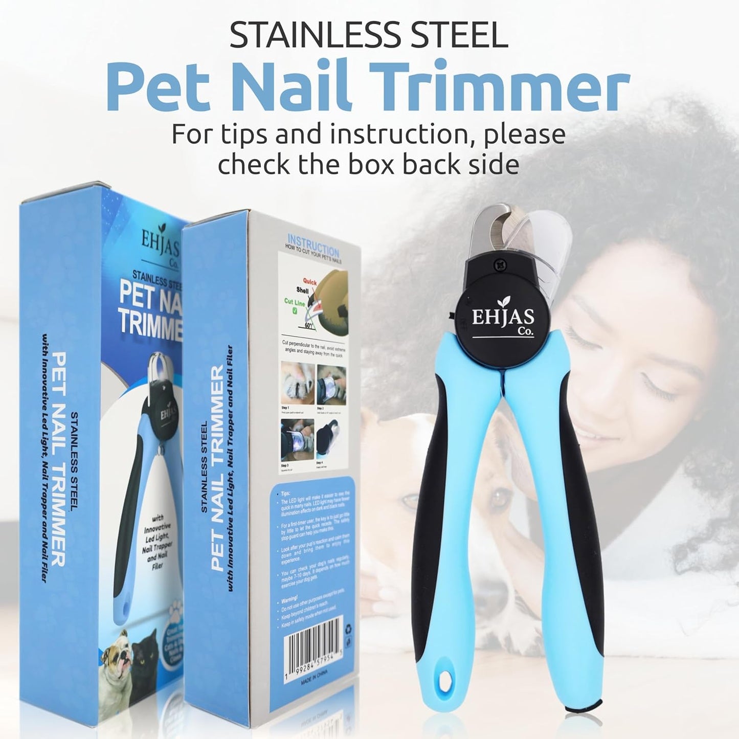 Dog Nail Clippers with LED Light & Quick Sensor, Pet Nail Trimmer with Safety Guard, Nail Catcher & Filer, Professonal Grooming Clippers for Dogs & Cats (Blue)