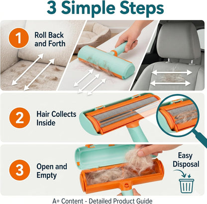 Pet Hair Remover for Couch & Furniture, Reusable Lint Roller for Dog & Cat Hair, Self Cleaning Fur Remover, Carpet & Car Hair Remover Tool