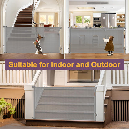 42" Tall X 80" Wide Retractable Dog Gates for Large Openings Extra Tall Retractable Baby Gates for Doorways Extra Tall Pet Gate Indoor Outdoor Long Baby Gate Large Mesh Dog Gate (Gray)