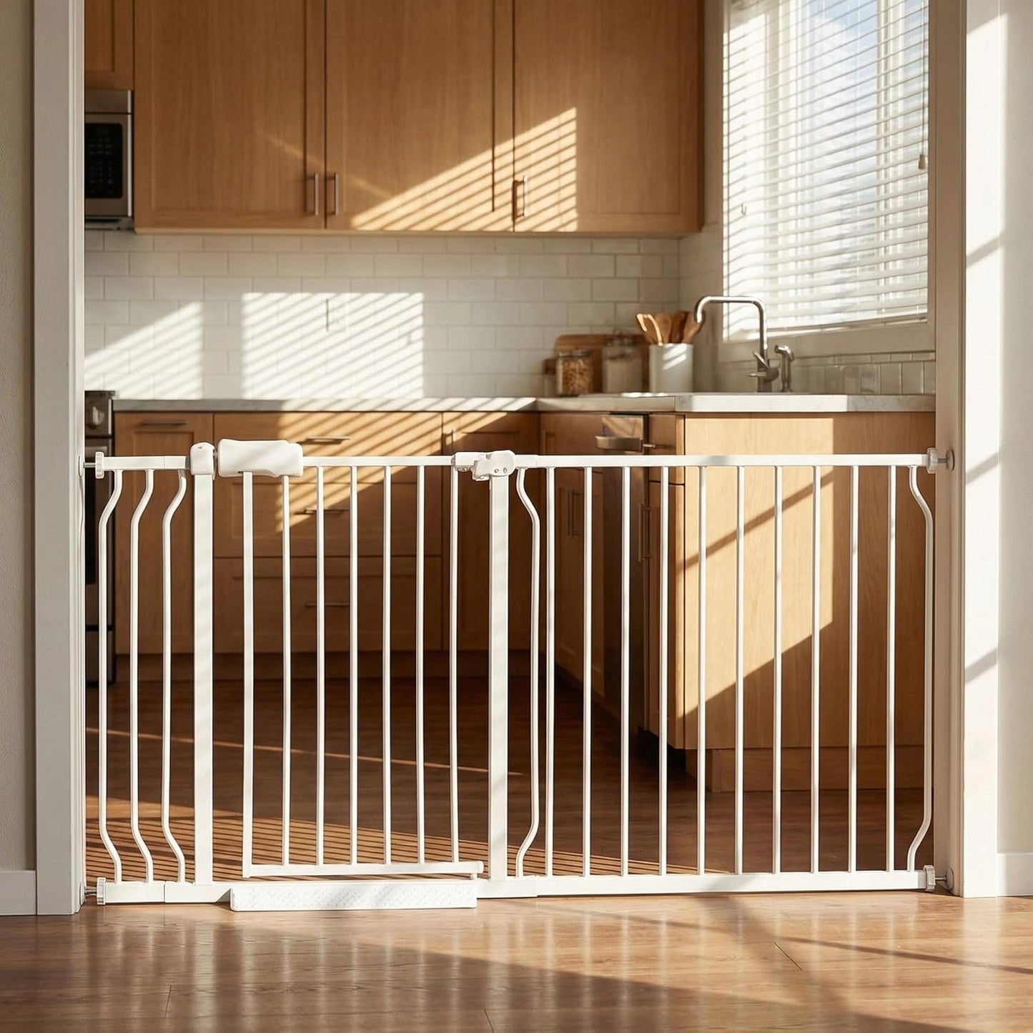24-29 Inch Narrow Baby Gate, Pressure Mounted No Drilling Dog Gate for Stairs & Doorways, White Metal Safety Gate Indoor for Kids and Pets