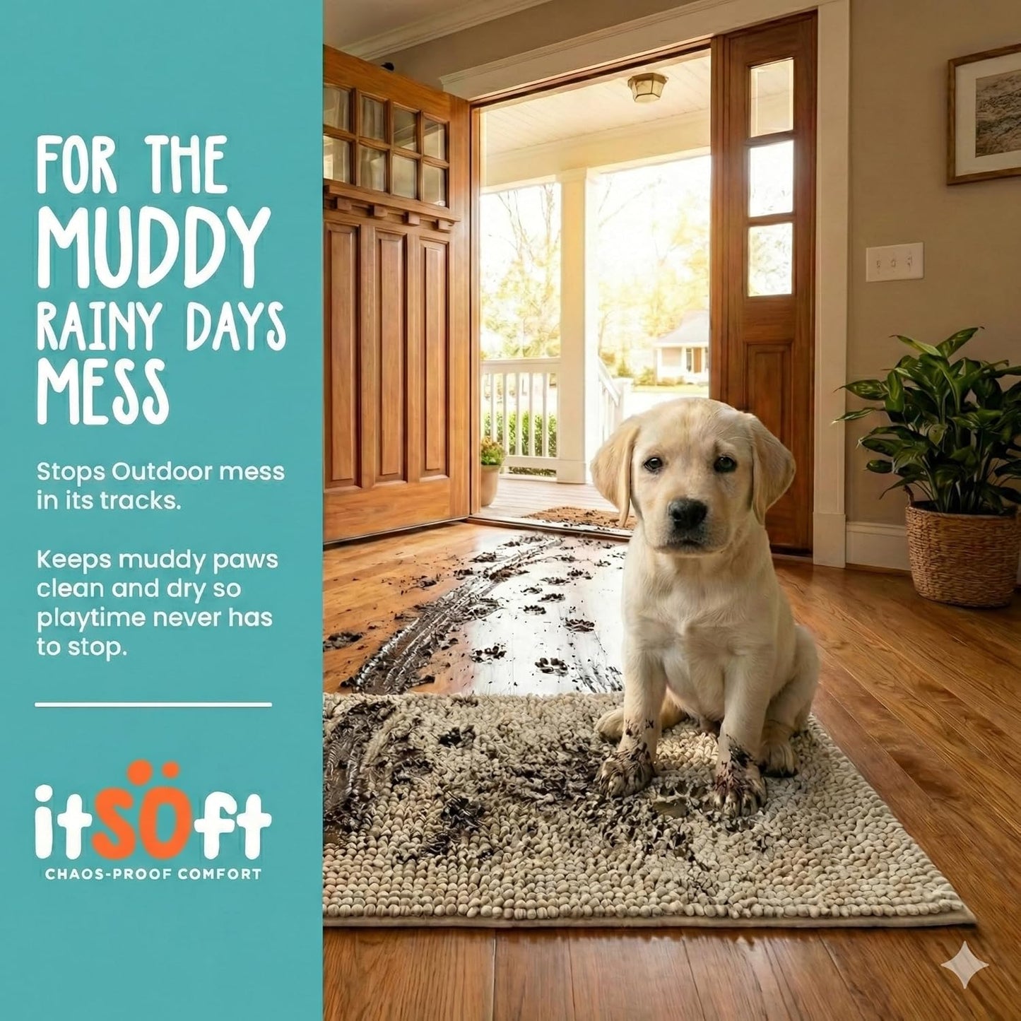 Dog Rugs for Muddy Paws 22x14 | Cleaner Mud Free Floors | Muddy Dogs Mats for Indoor, Dog Mat for Muddy Paws Door Mat Washable, Absorbent Chenille Mud Rug Paw Matt w/ Non Slip Backing, Charcoal Grey