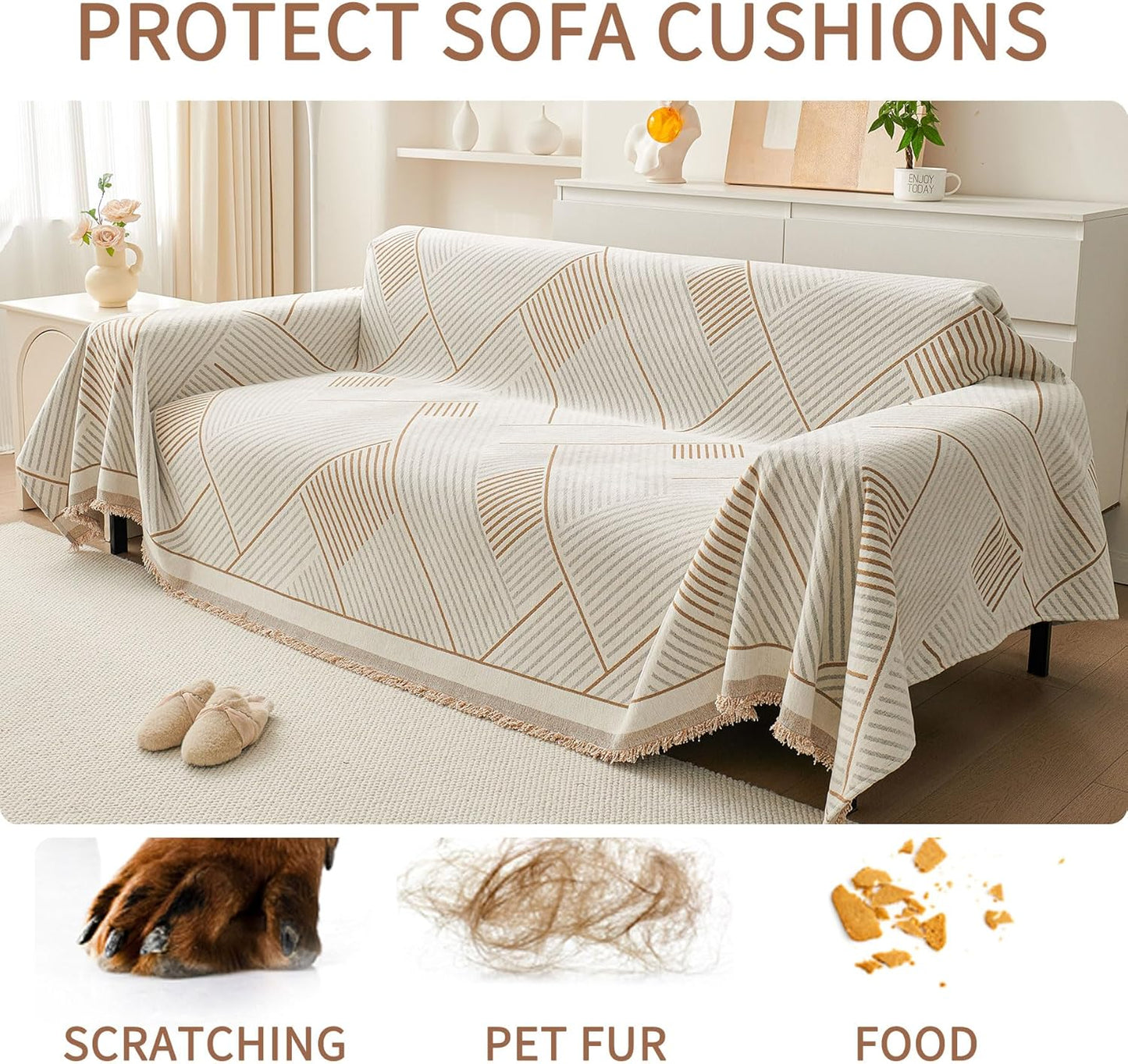 HAOMAIJIA Non Slip Couch Cover Sofa Covers for 3 Cushion Couch Washable sectional Couch Covers for Dogs pet Furniture Protector Couch Cover Blanket for Living Room (Off White, 91"x134")