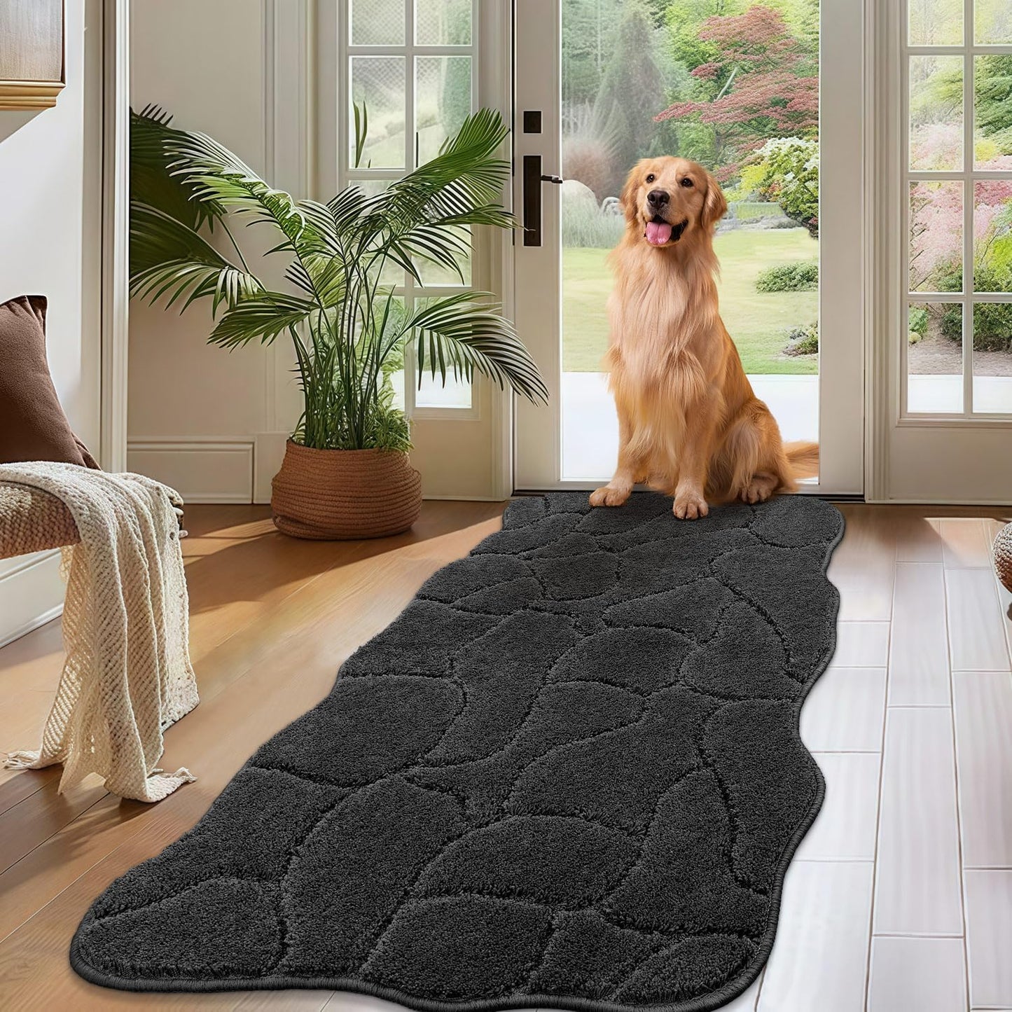 BSICPRO Large Dog Door Mat for Mud Paws, 22x47 Absorbent Dirt Trapper Long Door Mat, Non-Slip Washable Mud Mat for Dogs, Microfiber Soft Pet Rug Mat for Entryway, Dog Paws, Patio (Gray)