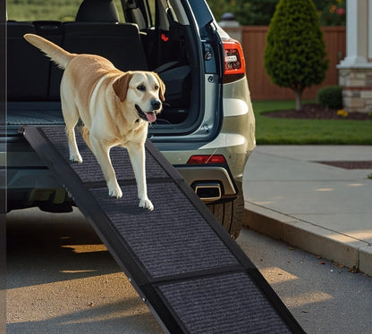 Dog Ramp for Car, 65"X17" Folding Pet Gentle Slope for Truck, SUV, Outdoor Large Pet Stair Ramps with Non-Slip Surface & Aluminum Construction for Medium & Large Dogs, Up to 250lbs, Black