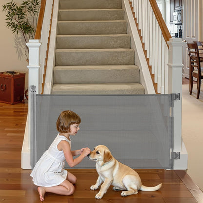 VEVOR Retractable Baby Gate, Extends to 202.7 inch Extra Wide, 39 inch Tall, with Reinforced Fiberglass Strips, Avoids Crawling Through, Mesh Dog Gate for Decks, Doorways, Garages, Indoor, Black
