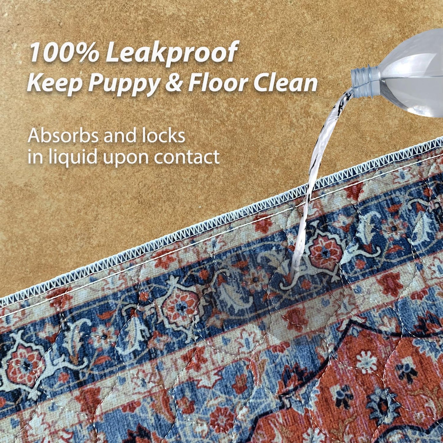 nunubaby Washable Pee Pads for Dogs, Stylish, Non-Slip and Leak-Proof Pee Pads. Reusable Potty Pads for Dogs for Crates and Floors.(Beige/Multi, 24" x48" )