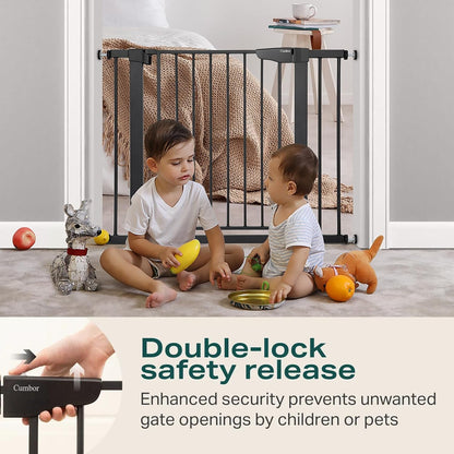 Cumbor 36.6-64" Extra Wide Baby Gate for Stairs, Dog Gates for Doorways, Auto-Close Pet Gate Indoor, Pressure Mounted Walk Through Safety Child Gate for Kids Toddler, Tall Pet Puppy Fence Gate, Brown