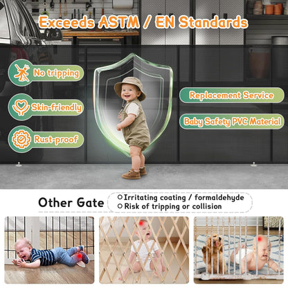 Retractable Baby Gates Extra Wide 150" × 34" Tall for Large Opening 12.5 Foot Retractable Dog Gate for Doorways, Stairs, Aisle, Indoor/Outdoor Retractable Gate for Garage, Hallways, Deck
