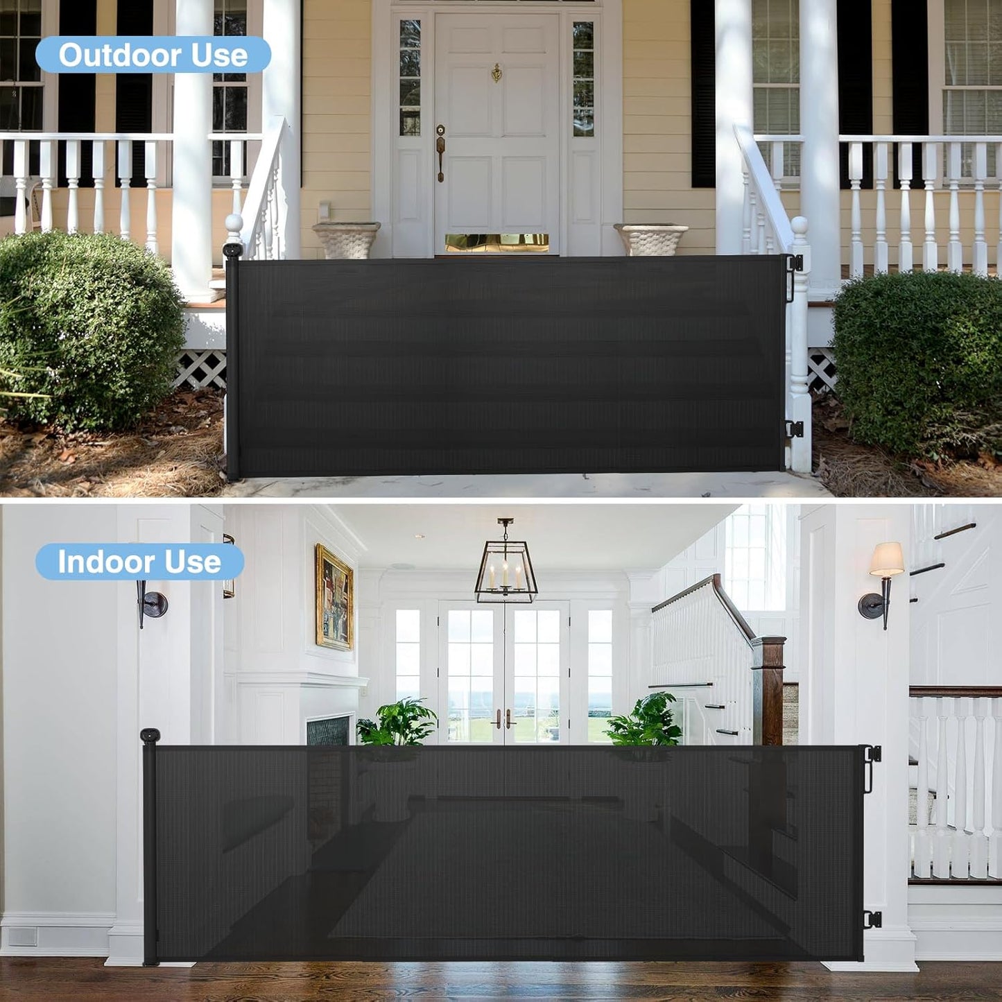 probebi Retractable Baby, Child & Dog Gates for Stairs, Extends to 54" Wide 34" Tall, Use for Outdoor, Indoor, Hallways, Doorways, Deck, Porch, Black