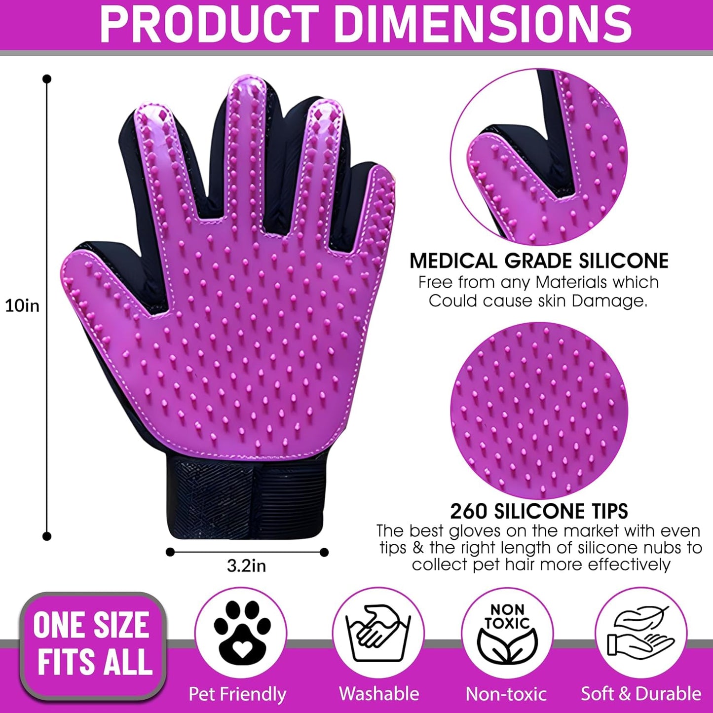 Upgrade Pet Grooming Gloves, Grooming Gloves for Dogs, Cats, Rabbits & Horses with Long and Short Hair, Efficient Pets Hair Remover Mittens - 1 Pair (Blue)