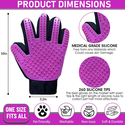 Upgrade Pet Grooming Gloves, Grooming Gloves for Dogs, Cats, Rabbits & Horses with Long and Short Hair, Efficient Pets Hair Remover Mittens - 1 Pair (Blue)