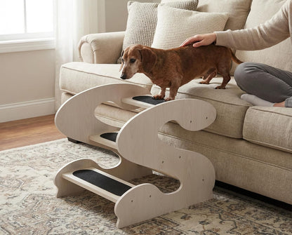 Wooden Dog Stairs Steps for Bed,3Steps,Small or Senior Dogs for Pet LUNDERLAND Design,16¾"Wx23¼Dx19⅜H RedWalnutWood GrainPattern