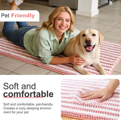 pobopobo Dog Door Mat for Muddy Paws - Absorbent & Washable Chenille Rug, Non-Slip Dirt Trapper for Indoor Outdoor Entryway, Quick Dry Pet Mat for Muddy Dogs (Striped Gray-Blue&White, 24" x 16")