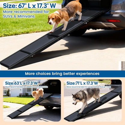 HBTower 63" Long x 17.3" Wide Folding Dog Ramp for Large Dogs Up to 250lbs - Portable Pet Ramp with Non-Slip Surface, Extra Wide Dog Car Ramps for Car, SUV, Truck & High Beds