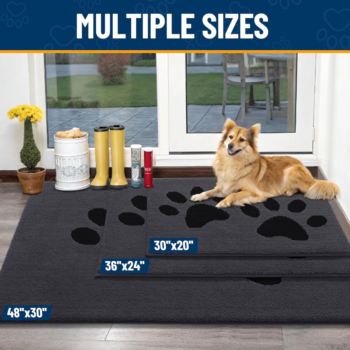 Smiry Dog Door Mat for Muddy Paws, Absorbs Moisture and Dirt, Low-Profile Entryway Mat with Non-Slip Backing, Entry Indoor Outdoor Doormat for Inside Floor (30x20 Inches, Grey, Striped)