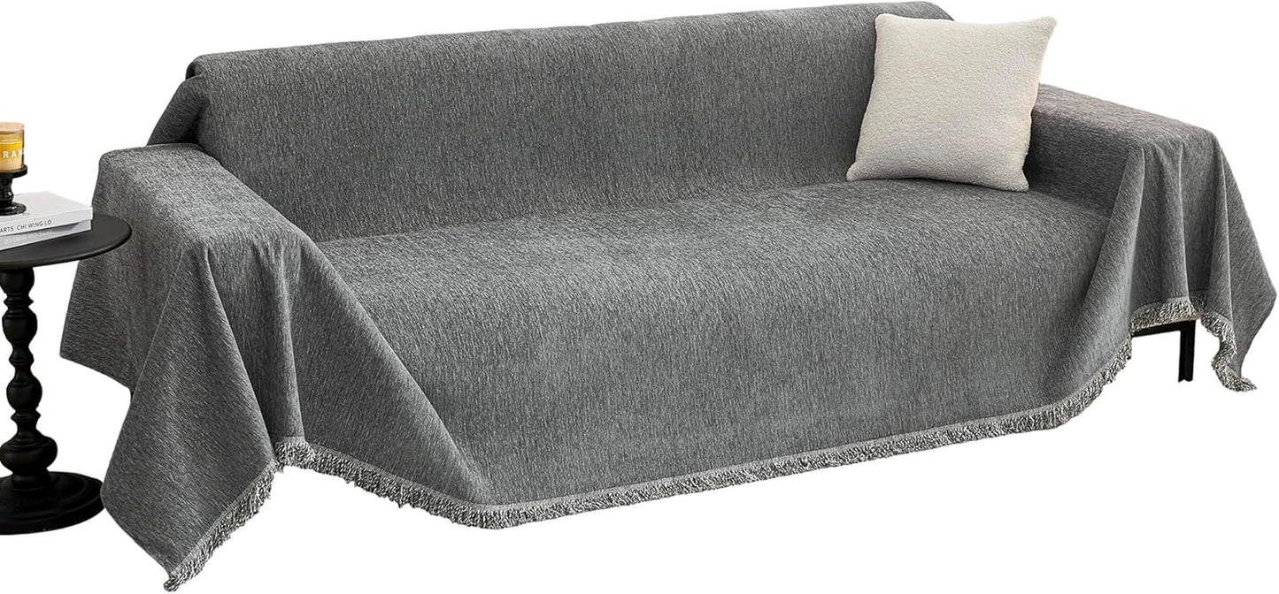 MYSKY HOME Couch Cover for Dogs, Washable Couch Covers, Non Slip Sofa Cover, Couch Cover 2 Cushion Sofa Dogs Furniture Protector with Tassels, Chenille Sofa Slipcover for Pets, 71"x118", Dark Grey