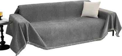 MYSKY HOME Couch Cover for Dogs, Washable Couch Covers, Non Slip Sofa Cover, Couch Cover 2 Cushion Sofa Dogs Furniture Protector with Tassels, Chenille Sofa Slipcover for Pets, 71"x118", Dark Grey
