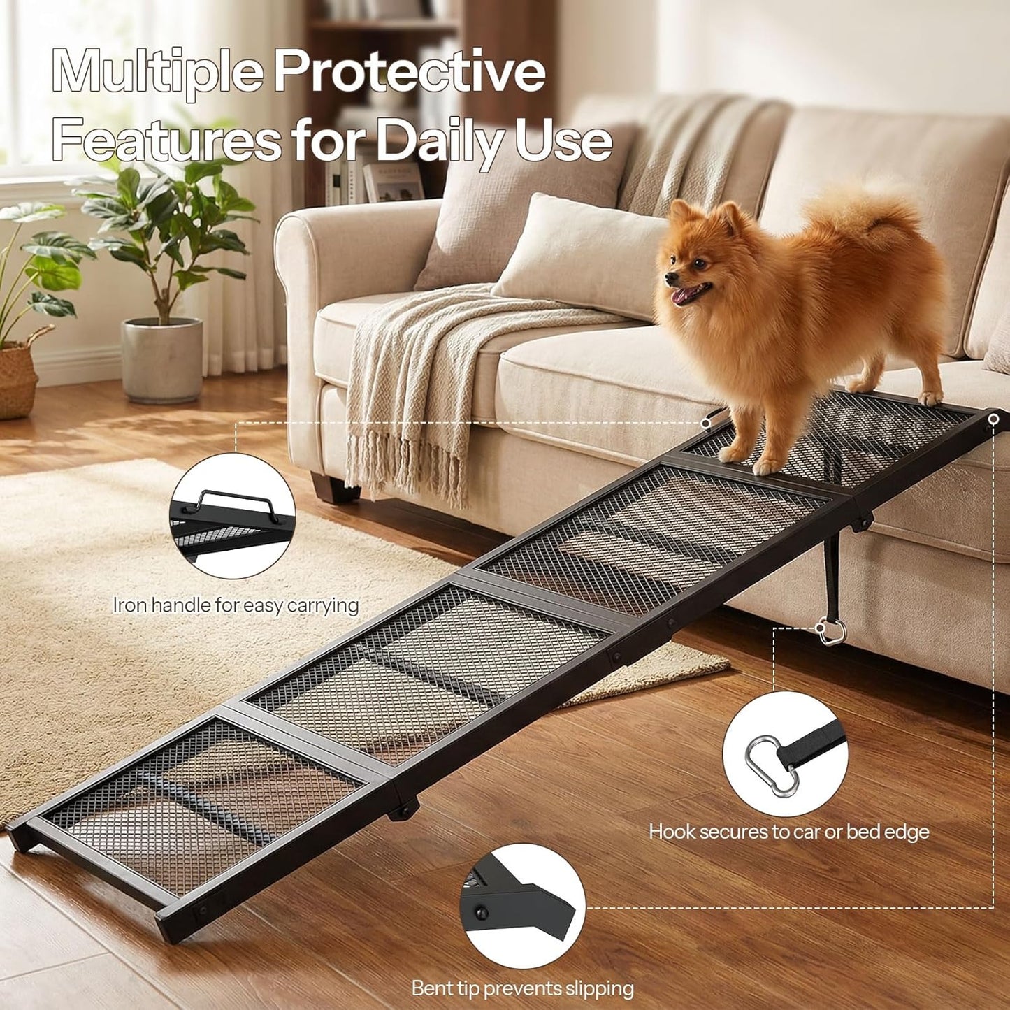 HOOBRO 70.8" Folding Dog Ramp for Car, 4-Fold Pet Ramp for Car SUV Couch, Extra Long Dog Ramp for Large Dogs Senior Pets, Non-Slip Walking Surface, Portable Design, Black BK08PT03