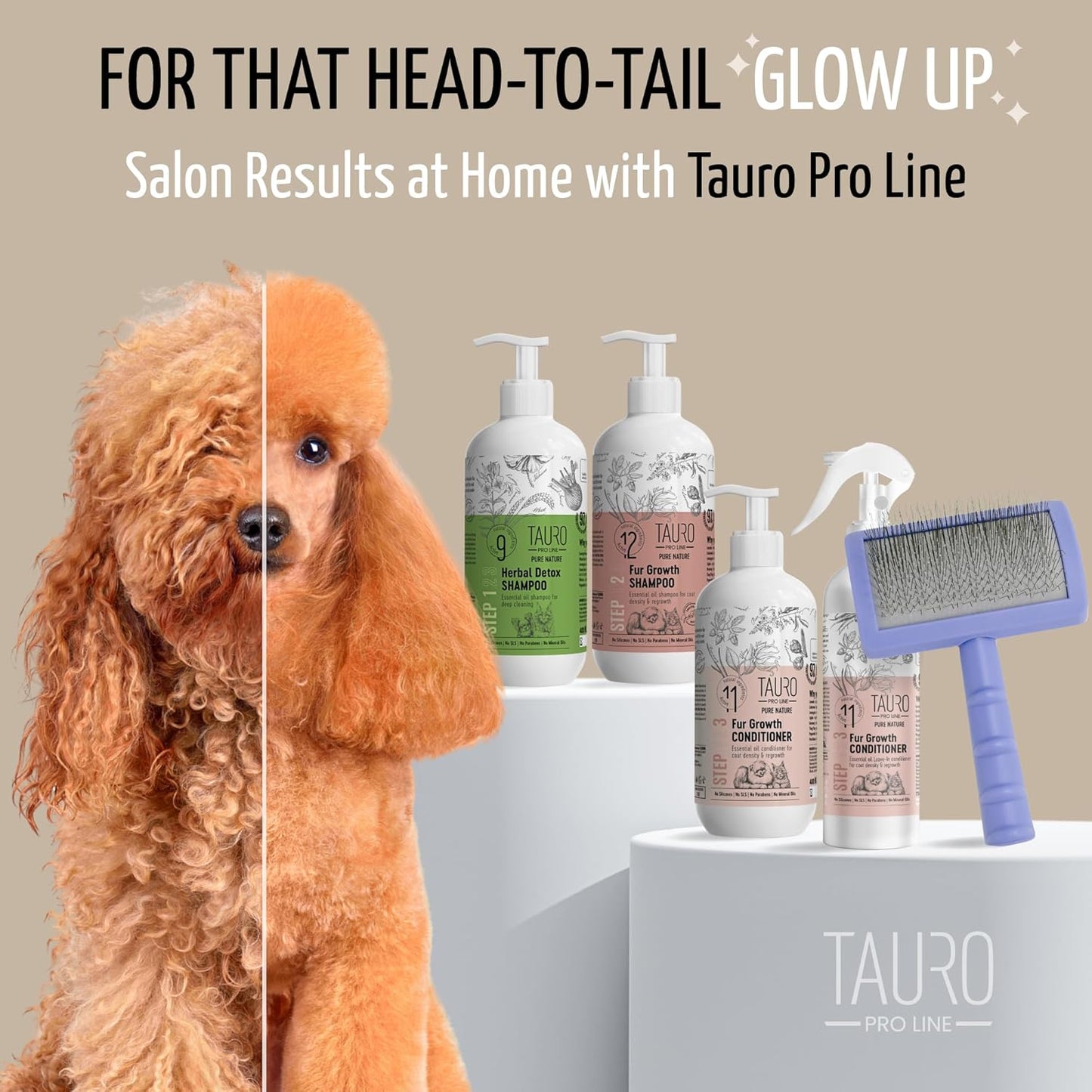 Tauro Pro Line Deshedding Slicker Brush for Dogs & Cats, Soft Pins for Gentle Dematting & Detangling, Grooming Tool for Long & Wavy Coats, Ideal for Spaniels, Non-Slip Grip, Purple, Large Size (L)