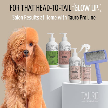 Tauro Pro Line Deshedding Slicker Brush for Dogs & Cats, Soft Pins for Gentle Dematting & Detangling, Grooming Tool for Long & Wavy Coats, Ideal for Spaniels, Non-Slip Grip, Purple, Large Size (L)