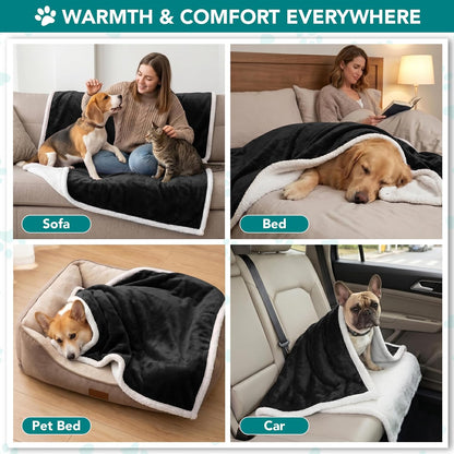 PetAmi Dog Blanket for Medium Large Dogs, Pet Bed Blanket Cat Puppy Kitten, Fleece Furniture Couch Cover Protector Sofa Car, Soft Sherpa Dog Throw Plush Reversible Washable, 40x60 Plaid Dark Gray