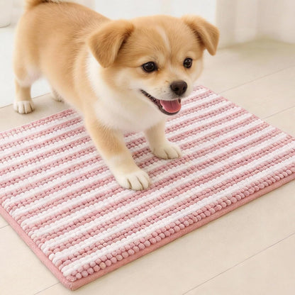 pobopobo Dog Door Mat for Muddy Paws - Absorbent & Washable Chenille Rug, Non-Slip Dirt Trapper for Indoor Outdoor Entryway, Quick Dry Pet Mat for Muddy Dogs (Striped Gray-Blue&White, 24" x 16")
