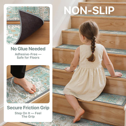 sarben Non Slip Stair Treads for Wooden Steps 15PCS - 8"x30" Indoor Safety Carpet, Edging Mats with TPE Adhesive Backing, Pet and Elderly Friendly Stair Rugs (Taupe) - Colors A