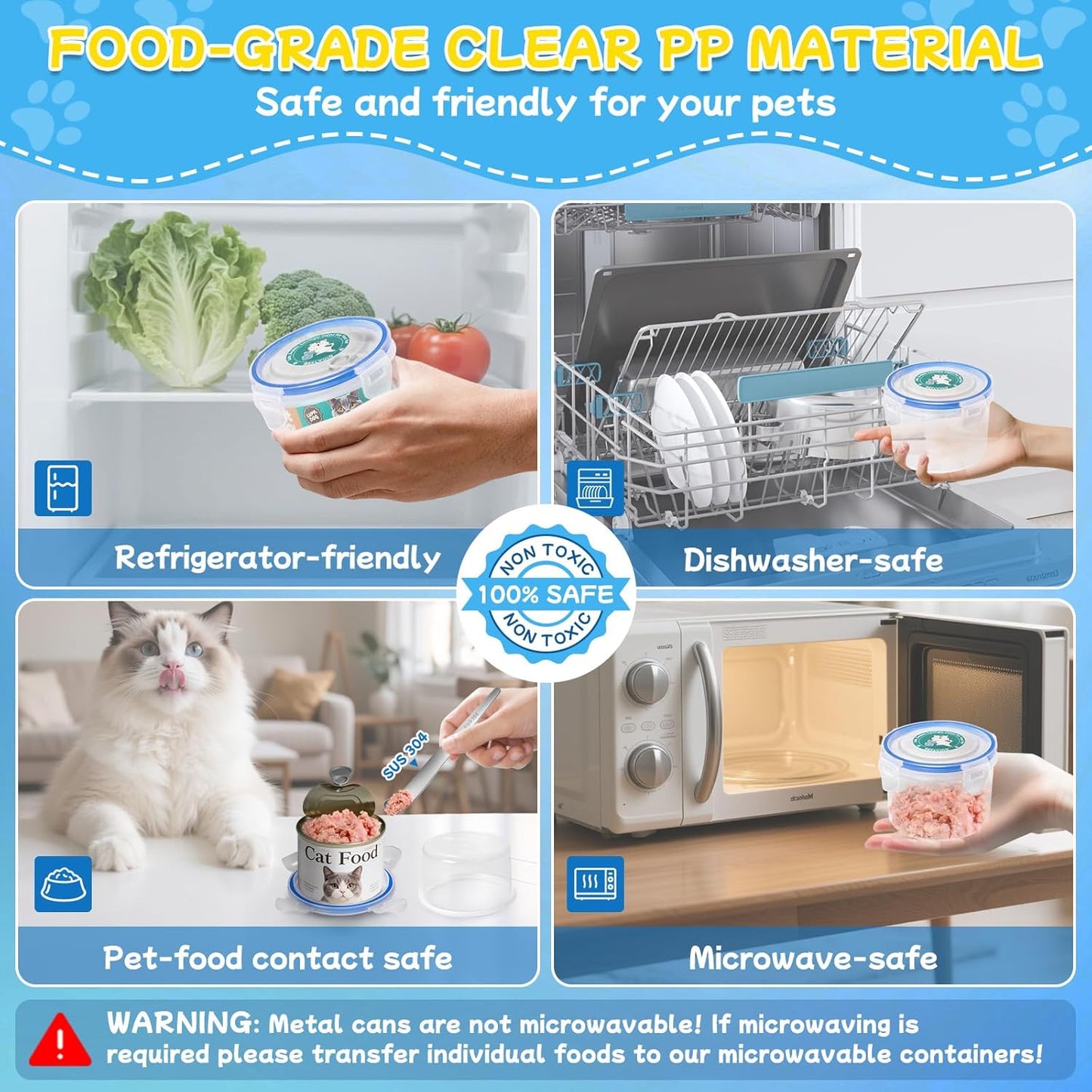 Canned Cat Food Storage Lids,Reusable Airtight Can Cover Pet Food Sealer - Keeps Dog Food Storage Container Food Fresh, Cat Food Container Eliminates Odor, Easy To Use With SUS 304 Spoon,Can Opener