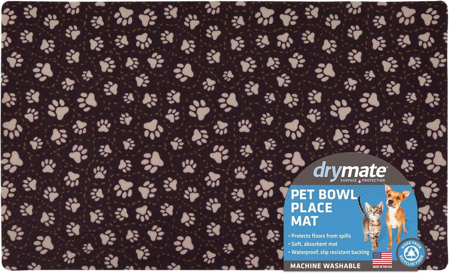 Drymate Pet Bowl Placemat, Dog & Cat Food Feeding Mat - Absorbent Fabric, Waterproof Backing, Slip-Resistant - Machine Washable/Durable (USA Made) (12” x 20”) (Indigo)