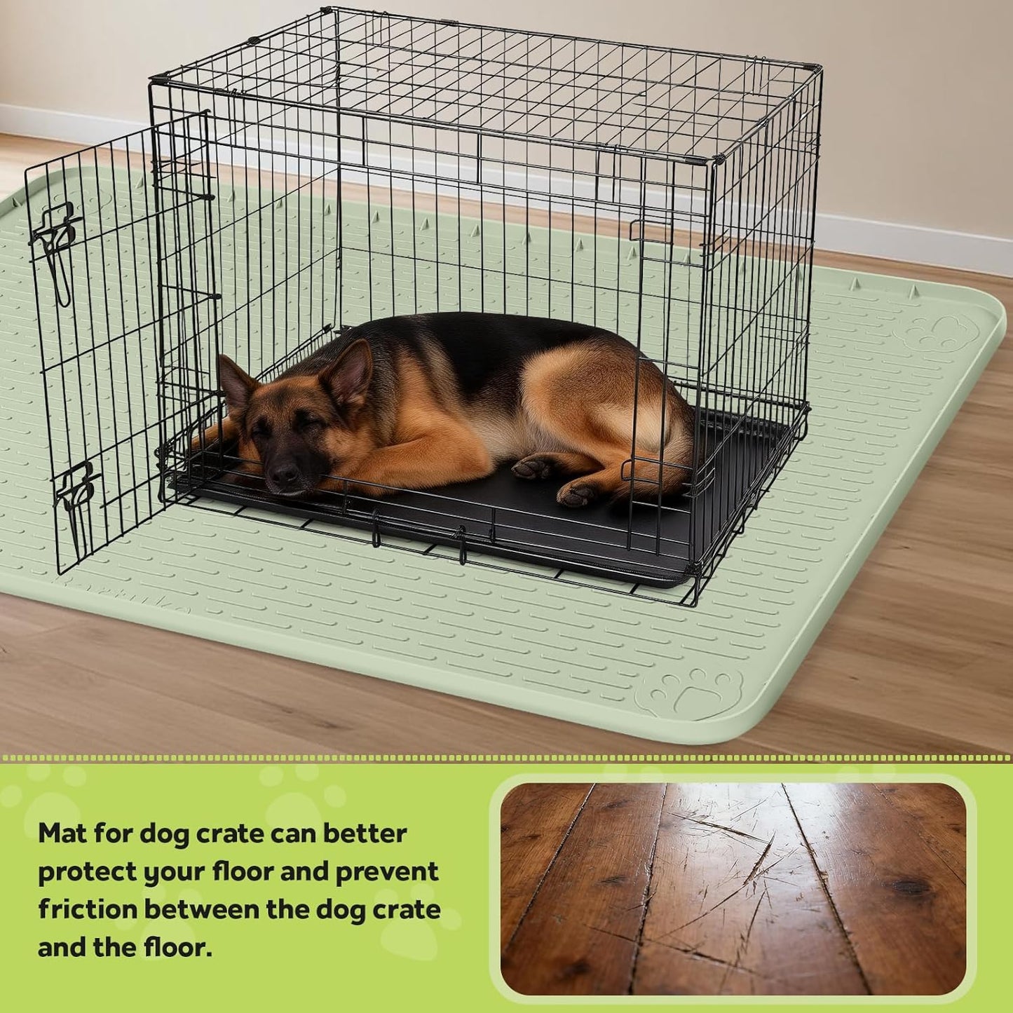 Silicone Dog Crate Mat, 50"x35" Under Dog Crate Kennel Pad with Raised Edge, Washable Dogs Bed Mat, Waterproof, Leakproof, Protect Floors (Green)