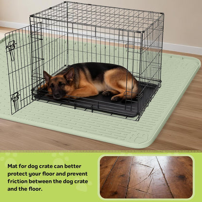 Silicone Dog Crate Mat, 50"x35" Under Dog Crate Kennel Pad with Raised Edge, Washable Dogs Bed Mat, Waterproof, Leakproof, Protect Floors (Green)