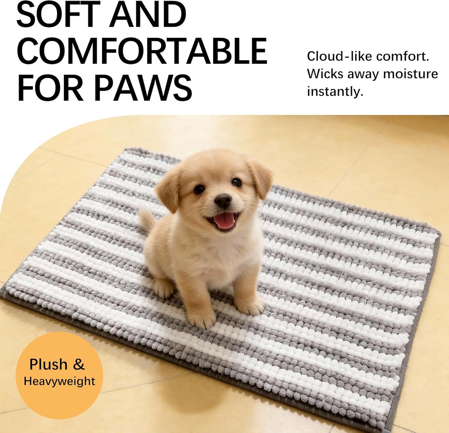 Dog Door Mat for Muddy Paws - Absorbent Quick-Dry Non-Slip Washable Chenille Pet Rug, Indoor Entryway Mat for Front Door & Crate (Brown, 24" L*16" W)