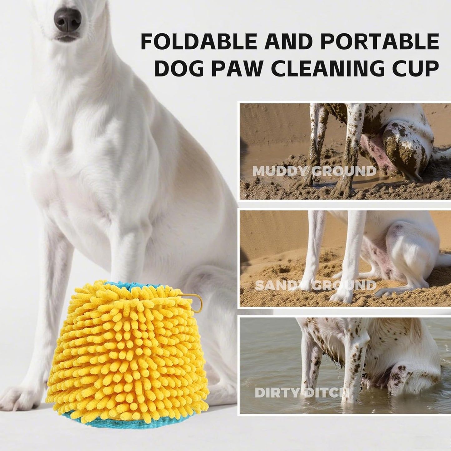 Dog Paw Cleaning Cup Portable Dog Paw Washer with Towel, Leak-Proof Pet Foot Cleaning Bag, 2 In 1 Dog Foot Cleaner with Super Absorbent Cloth, Foldable & Washable, Travel Paw Washer for Dogs & Cats, L