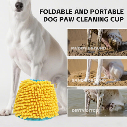 Dog Paw Cleaning Cup Portable Dog Paw Washer with Towel, Leak-Proof Pet Foot Cleaning Bag, 2 In 1 Dog Foot Cleaner with Super Absorbent Cloth, Foldable & Washable, Travel Paw Washer for Dogs & Cats, L